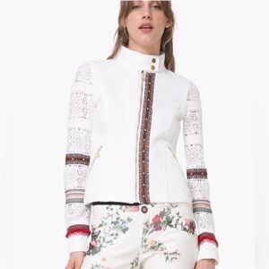 Desigual White Chameleon Jacket | Crochet & Ribbon Detail | Size 42 / US 10